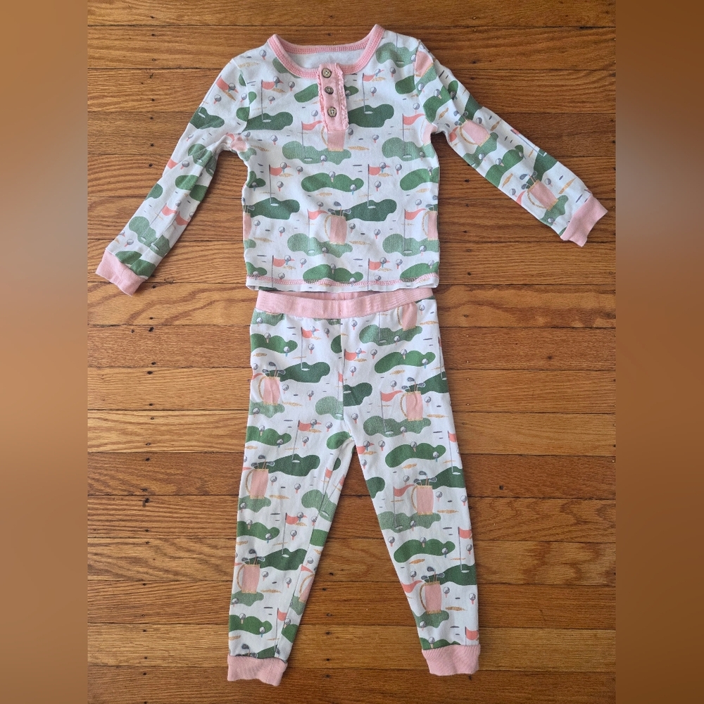 Mud Pie Pink Golf Toddler Pajama Set- Pink and Green 24m/ 2T Girl